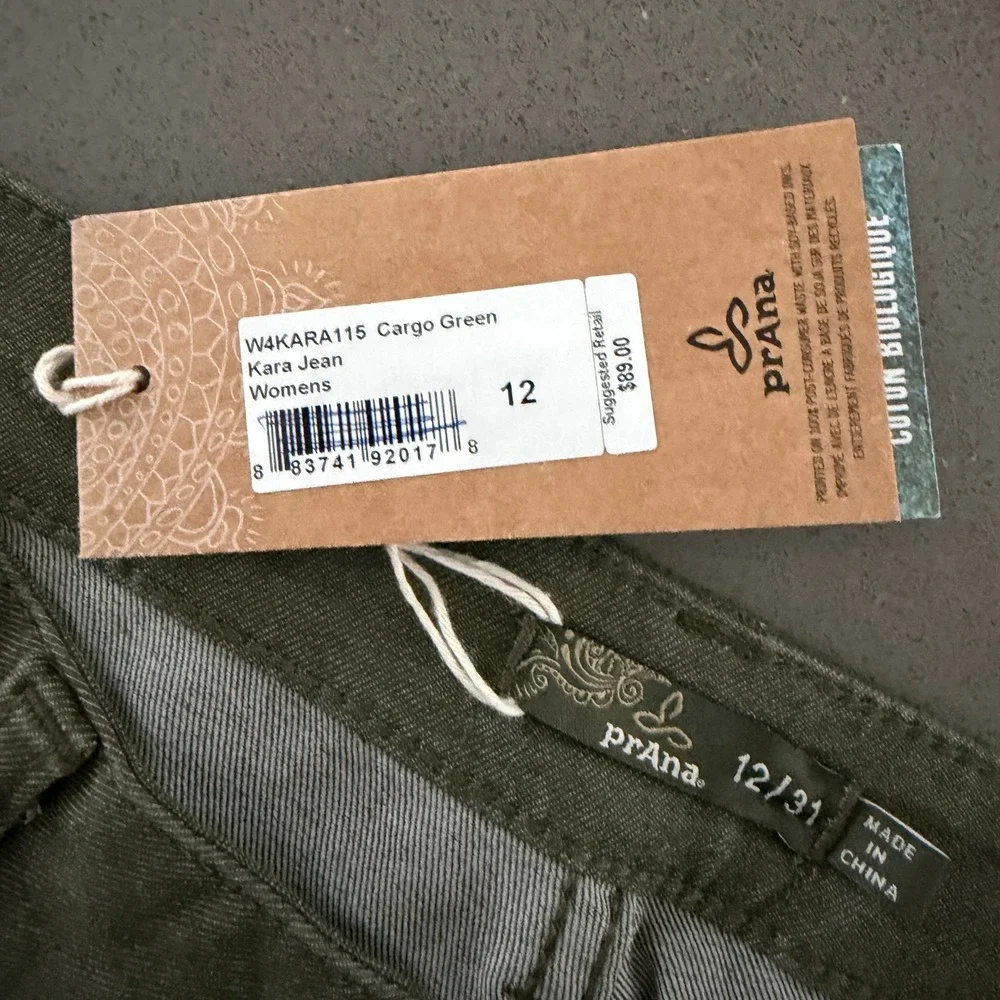 prAna Kara Low Rise Straight Leg Fitted Jeans 12/31 Tall Green Organic Gorpcore